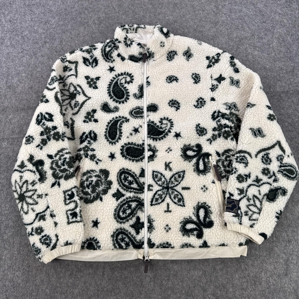 Kith Pinehurst Sherpa Fleece Jacket Mens XS White Paisley Kith & Kin Bomber